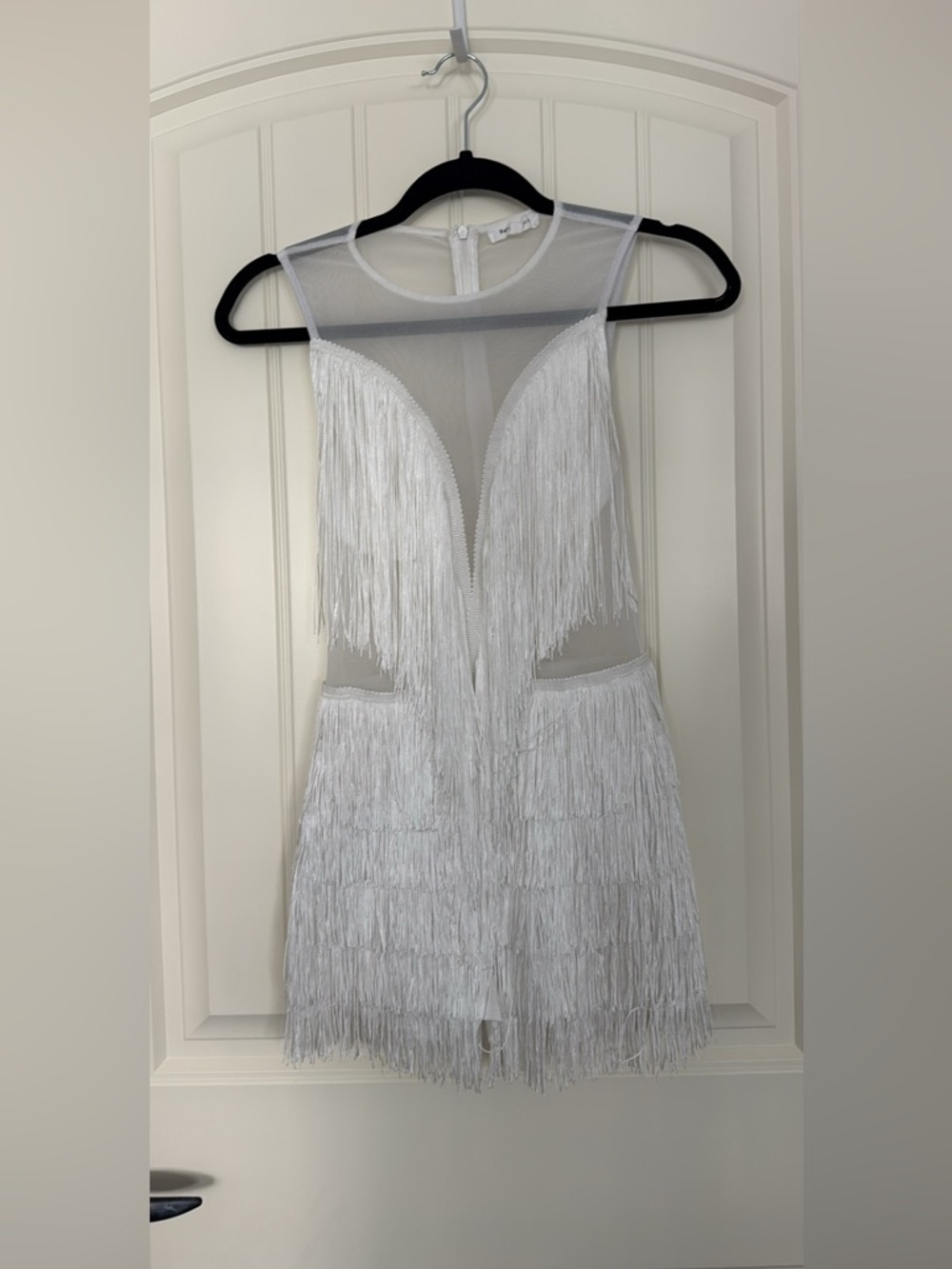 Punchy blonde White Fringe Mesh Party Dress